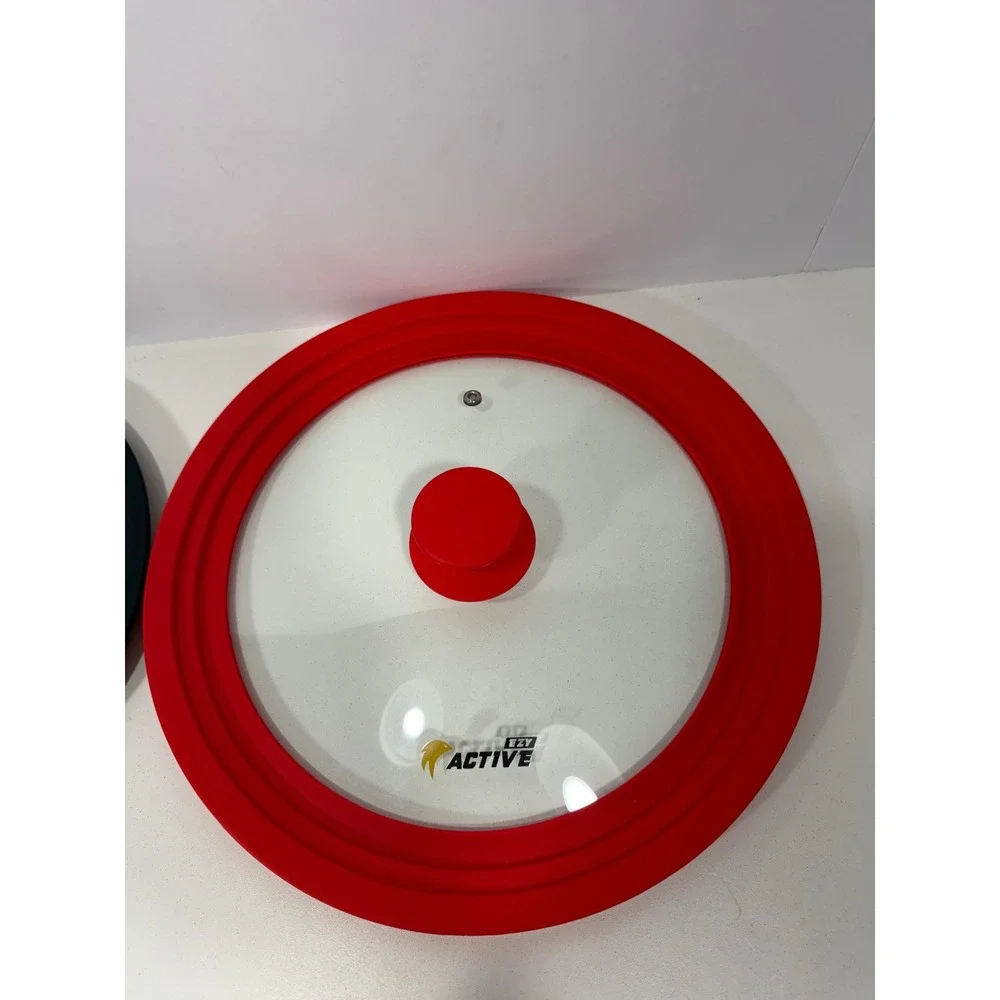 Ezy Active Universal Glass Lids Set of 2 Red Black Silicone Rim Steam Vent 12in